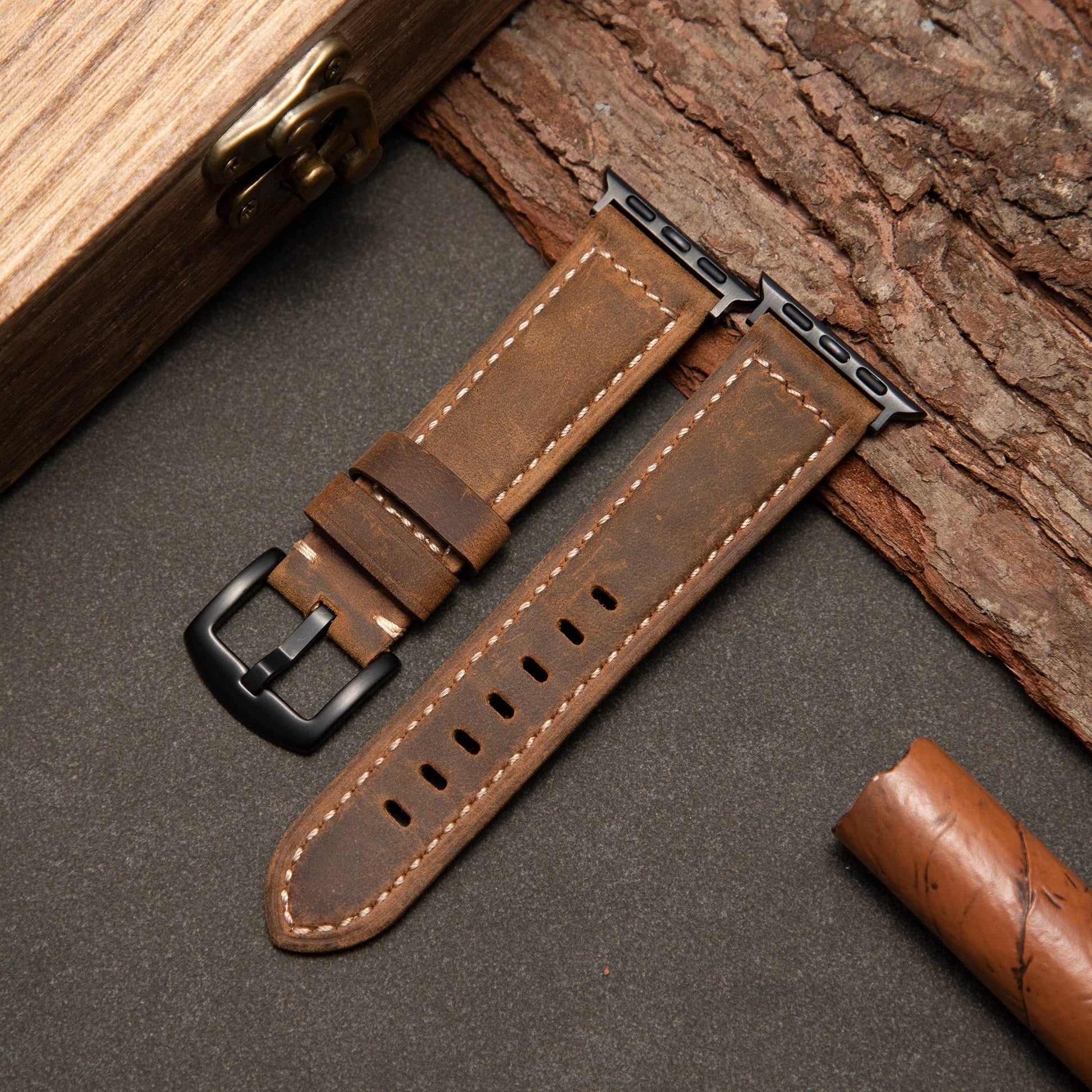 Vintage Leather Apple Watch Band - Frosted design